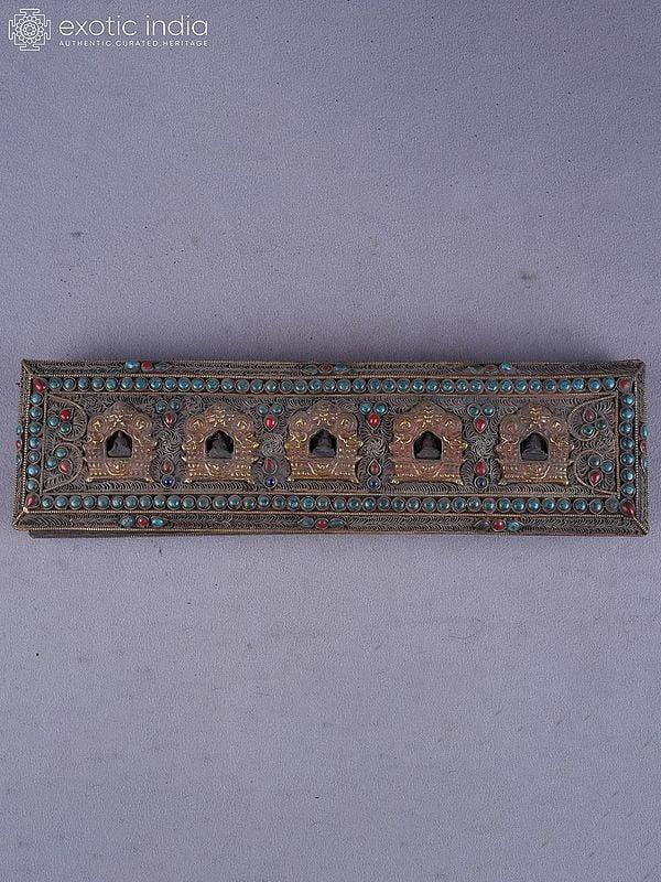 Exotic India 2" Brass With Inlay Work Tibetan Buddhist Book Cover | Ritual Item 