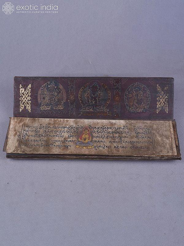 Exotic India 2" Brass With Inlay Work Tibetan Buddhist Book Cover | Ritual Item 