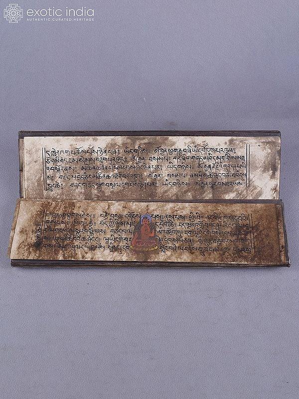 Exotic India 2" Brass With Inlay Work Tibetan Buddhist Book Cover | Ritual Item 
