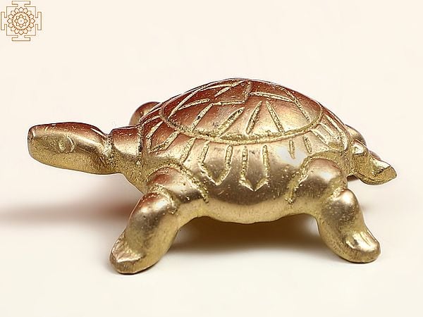 Exotic India 2" Golden-shaded Glittering Small Brass Vastu Tortoise 