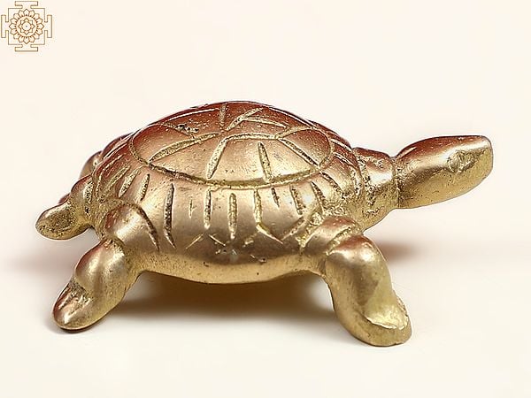 Exotic India 2" Golden-shaded Glittering Small Brass Vastu Tortoise 