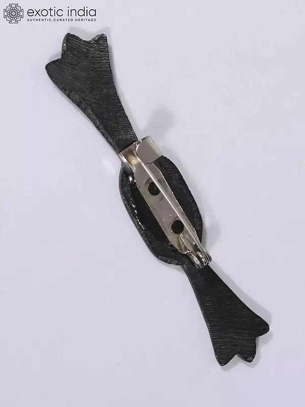 Exotic India 2" Small Attractive Brooch For Blazer | Bidri Artwork | Gunmetal With Real Silver 