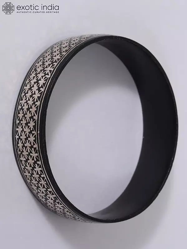 exotic india 2" Small Beautiful Star Design Bracelet | Bidri Artwork | Gunmetal with Real Silver