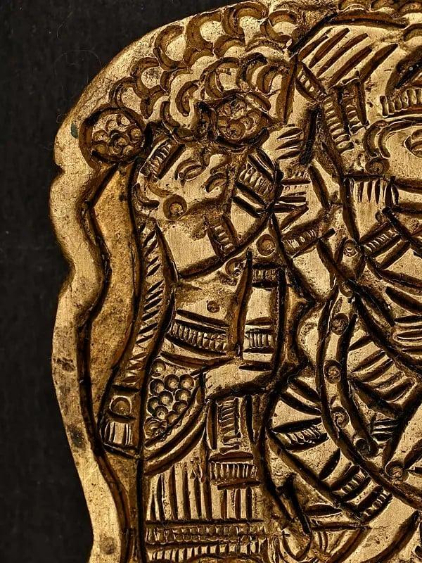 Exotic India 2" Small Brass Decorative Comb With Radha Krishna And Gopis 