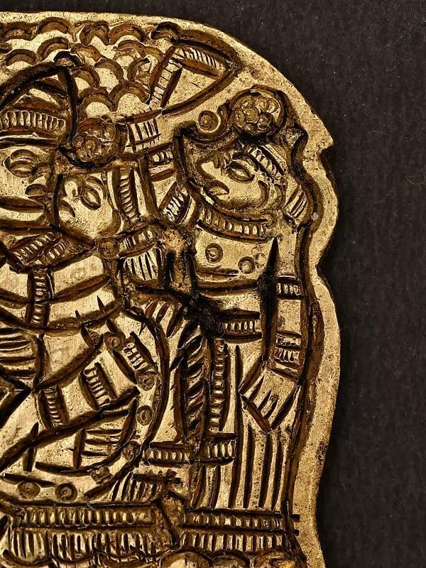 Exotic India 2" Small Brass Decorative Comb With Radha Krishna And Gopis 