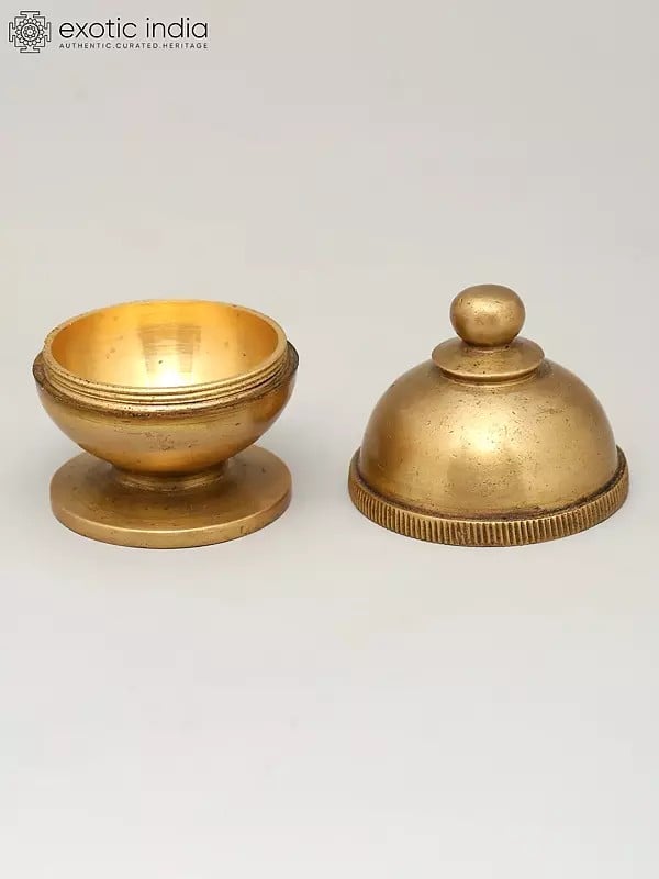Exotic India 2" Small Brass Round Kumkum Box With Lid | Made In India 