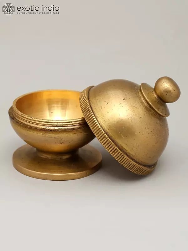 Exotic India 2" Small Brass Round Kumkum Box With Lid | Made In India 