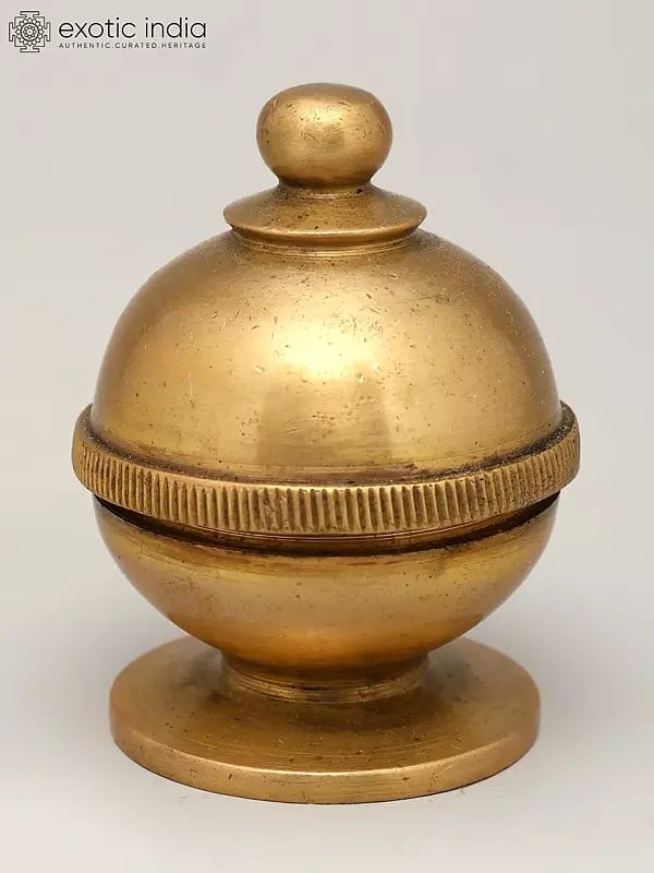 exotic india 2" Small Brass Round Kumkum Box with Lid | Made in India 