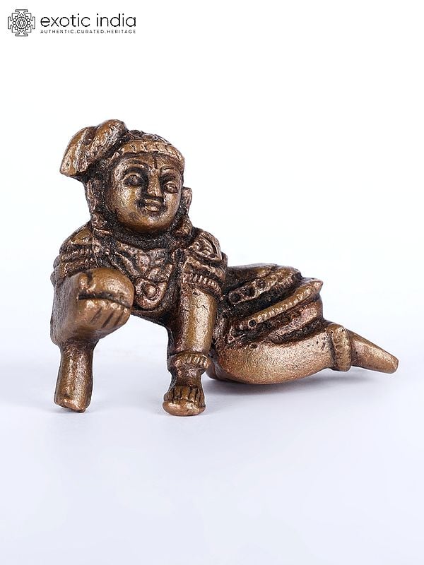 Exotic India 2" Small Crawling Krishna Copper Statue 