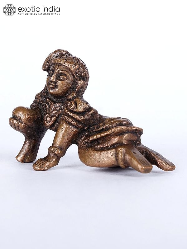 Exotic India 2" Small Crawling Krishna Copper Statue 