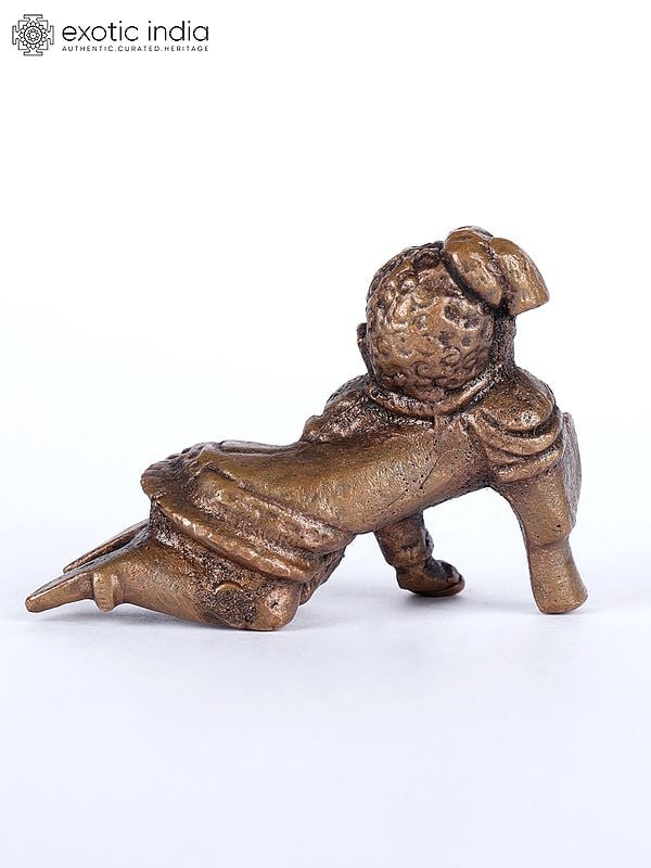 Exotic India 2" Small Crawling Krishna Copper Statue 