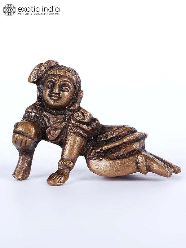 exotic india 2" Small Crawling Krishna Copper Statue 