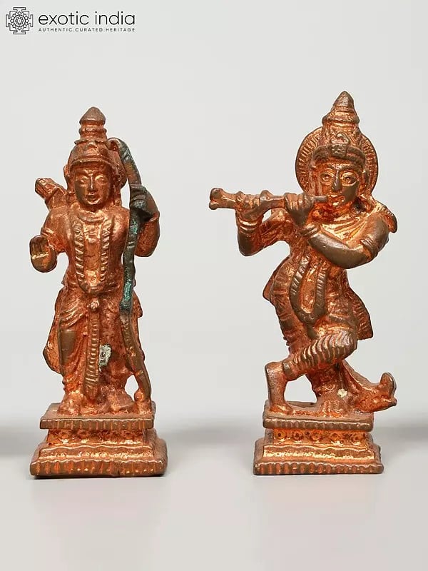 Exotic India 2" Small Dashavatara Of Lord Vishnu | Set Of Ten | Copper Statues 