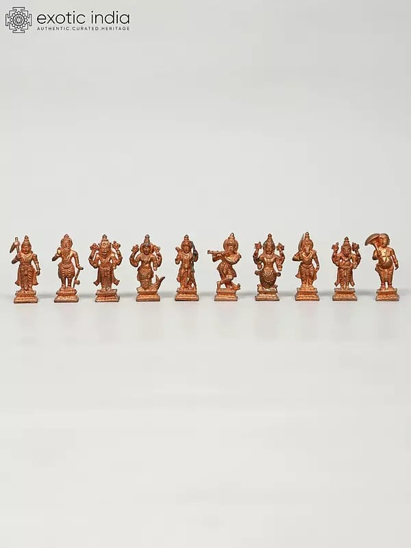 exotic india 2" Small Dashavatara of Lord Vishnu | Set of Ten | Copper Statues 