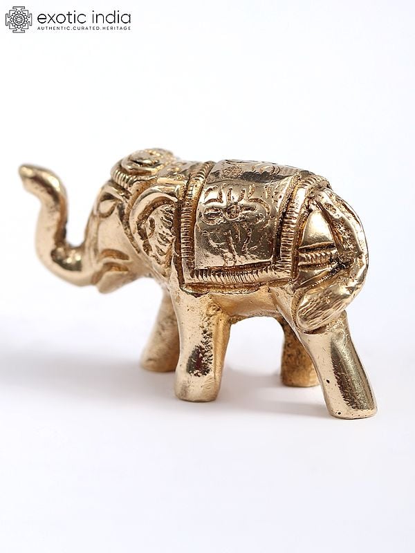 Exotic India 2" Small Decorative Elephant Brass Statue 