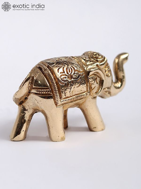 Exotic India 2" Small Decorative Elephant Brass Statue 