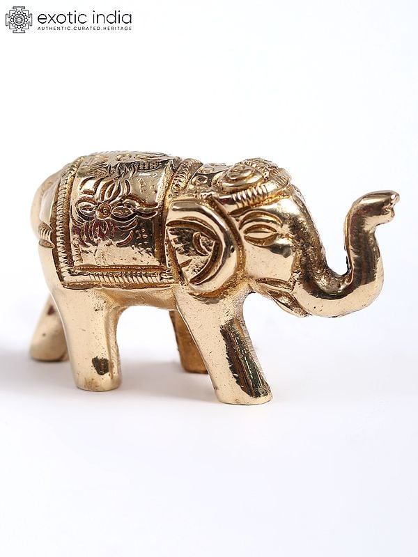 Exotic India 2" Small Decorative Elephant Brass Statue 