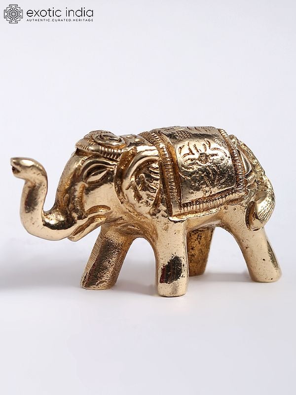 exotic india 2" Small Decorative Elephant Brass Statue 