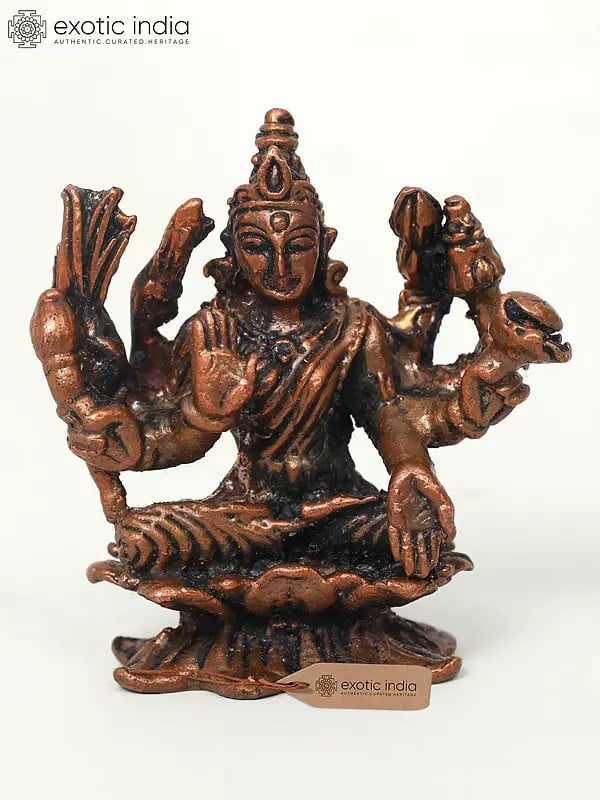 exotic india 2" Small Dhanya Lakshmi (Grain Lakshmi) | Copper Statue 