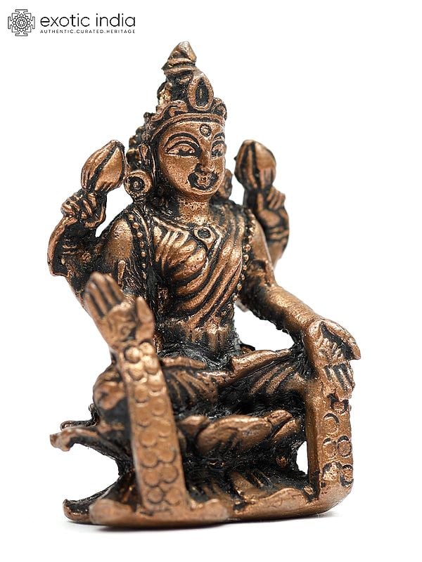 Exotic India 2" Small Goddess Lakshmi Copper Statue | Home Temple Idol 