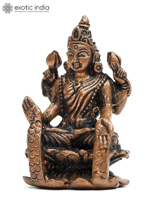 Exotic India 2" Small Goddess Lakshmi Copper Statue | Home Temple Idol 