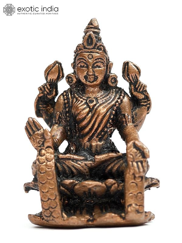 exotic india 2" Small Goddess Lakshmi Copper Statue | Home Temple Idol 