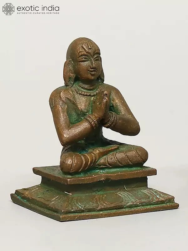 Exotic India 2" Small Hindu Philosopher And Guru Ramanujacharya | Madhuchista Vidhana (Lost-Wax) | Panchaloha Bronze From Swamimalai 