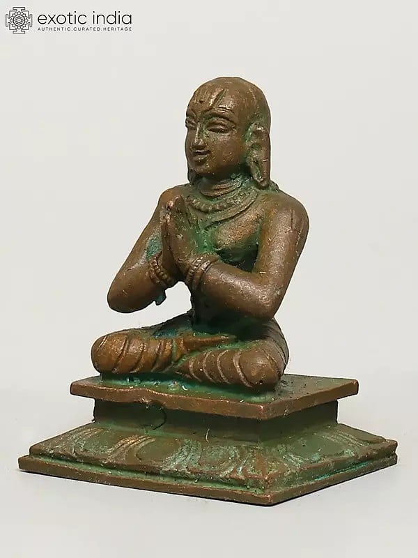 Exotic India 2" Small Hindu Philosopher And Guru Ramanujacharya | Madhuchista Vidhana (Lost-Wax) | Panchaloha Bronze From Swamimalai 