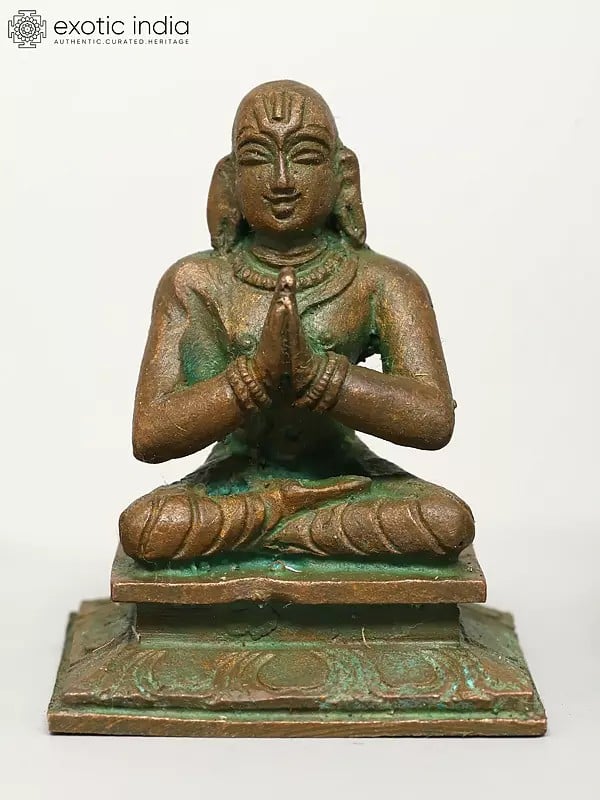 exotic india 2" Small Hindu Philosopher and Guru Ramanujacharya | Madhuchista Vidhana (Lost-Wax) | Panchaloha Bronze from Swamimalai 