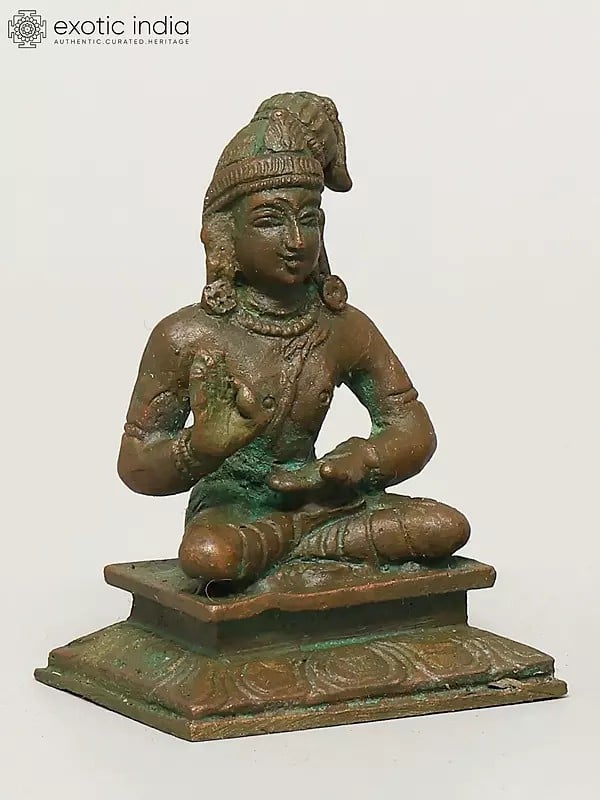 Exotic India 2" Small Hindu Saint Nammalvar | Madhuchista Vidhana (Lost-Wax) | Panchaloha Bronze From Swamimalai 