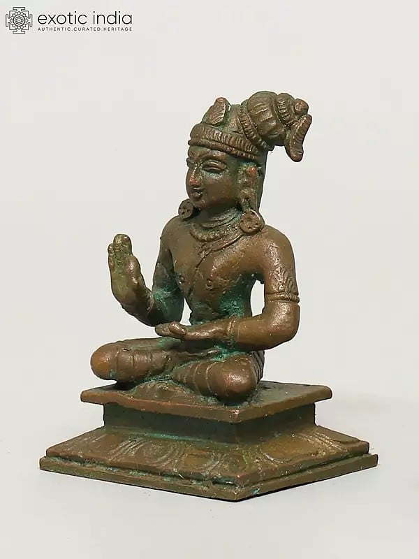 Exotic India 2" Small Hindu Saint Nammalvar | Madhuchista Vidhana (Lost-Wax) | Panchaloha Bronze From Swamimalai 