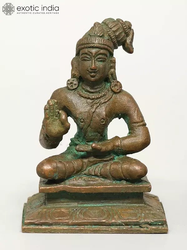 exotic india 2" Small Hindu Saint Nammalvar | Madhuchista Vidhana (Lost-Wax) | Panchaloha Bronze from Swamimalai 