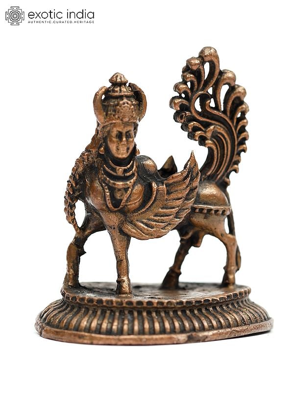 Exotic India 2" Small Kamadhenu Cow Copper Statue | Spiritual Home Decor 
