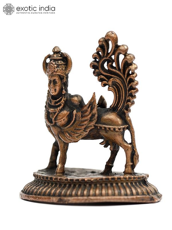 Exotic India 2" Small Kamadhenu Cow Copper Statue | Spiritual Home Decor 