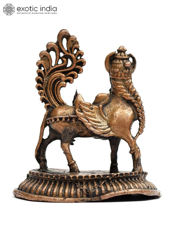 Exotic India 2" Small Kamadhenu Cow Copper Statue | Spiritual Home Decor 