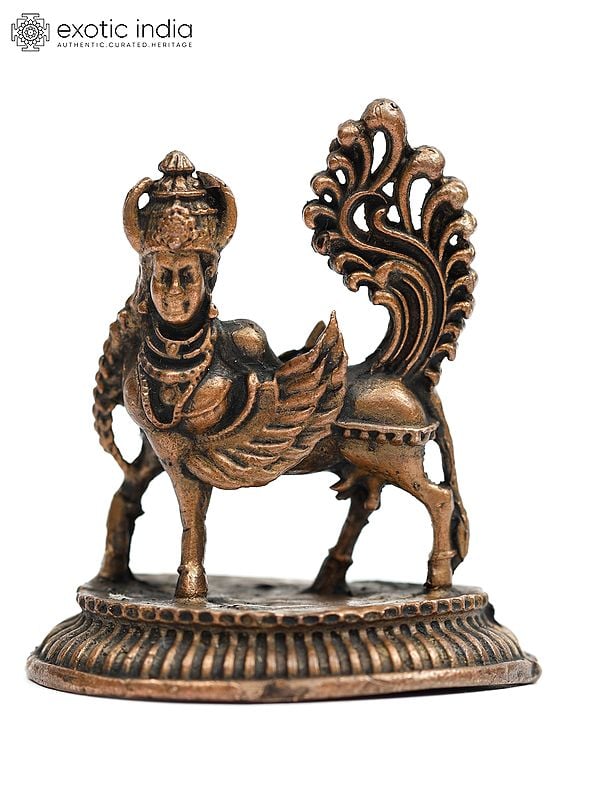 exotic india 2" Small Kamadhenu Cow Copper Statue | Spiritual Home Decor 