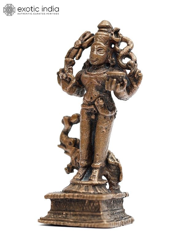 Exotic India 2" Small Lord Shiva With Elephant | Copper Statue 