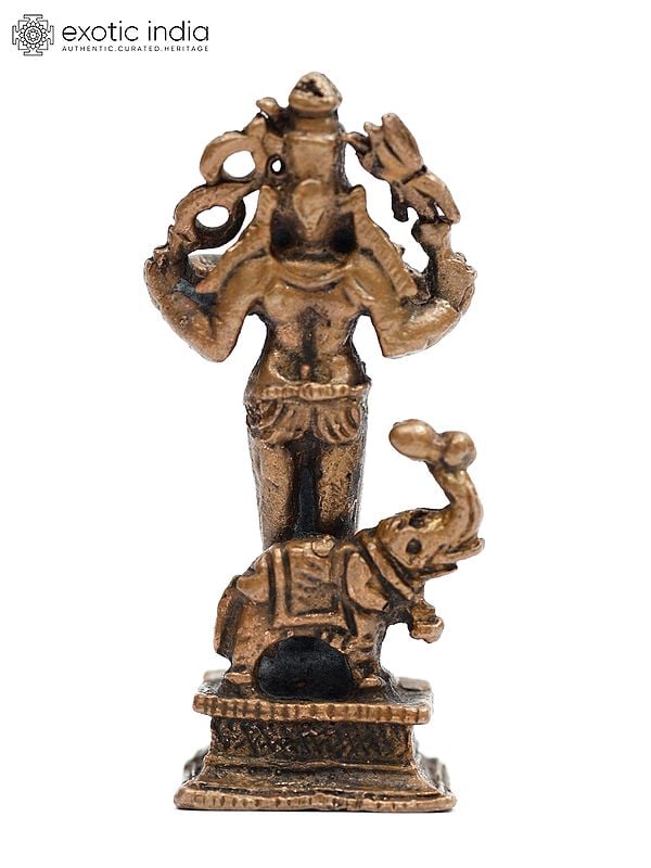Exotic India 2" Small Lord Shiva With Elephant | Copper Statue 
