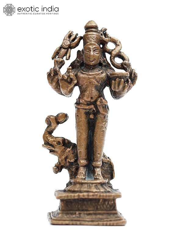 exotic india 2" Small Lord Shiva with Elephant | Copper Statue 