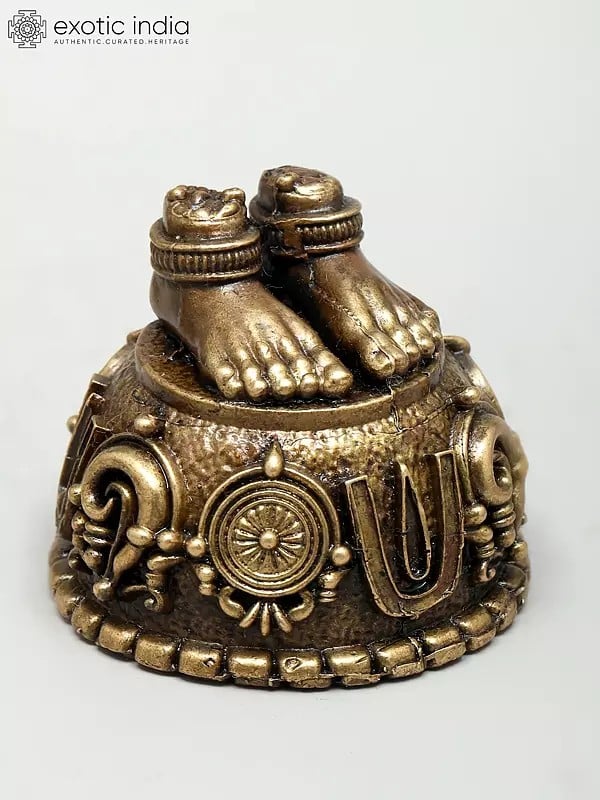 Exotic India 2" Small Sacred Feet Of Lord Vishnu With Vaishnav Symbols | Ideal For Puja 