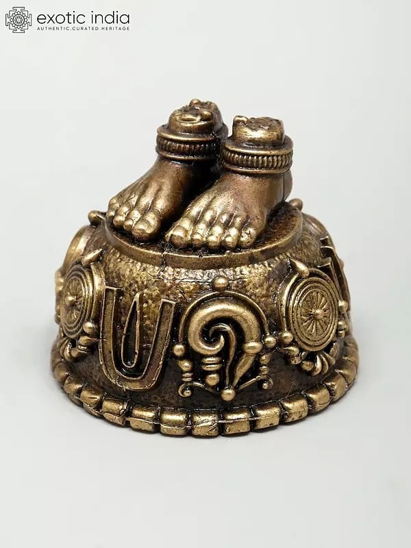 Exotic India 2" Small Sacred Feet Of Lord Vishnu With Vaishnav Symbols | Ideal For Puja 