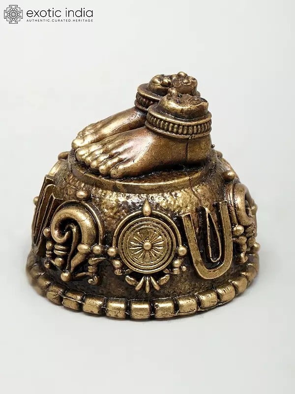 Exotic India 2" Small Sacred Feet Of Lord Vishnu With Vaishnav Symbols | Ideal For Puja 