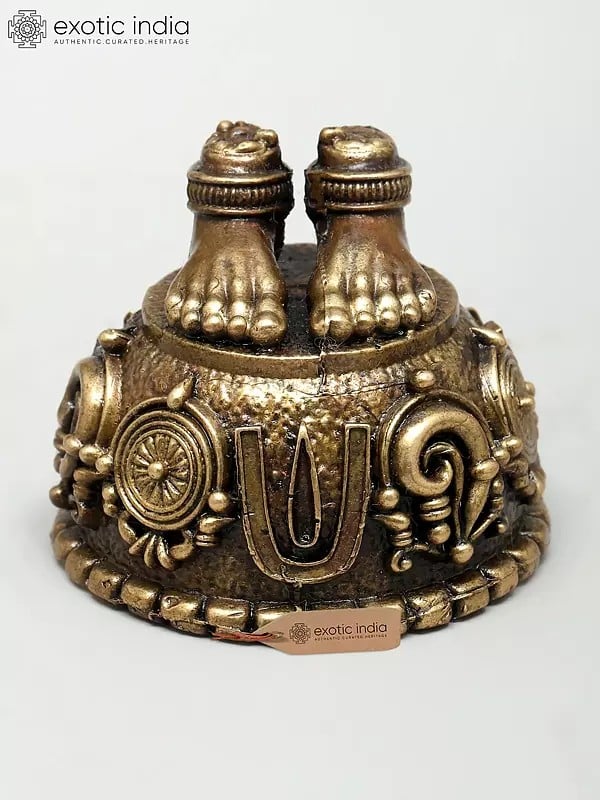 exotic india 2" Small Sacred Feet of Lord Vishnu with Vaishnav Symbols | Ideal for Puja 