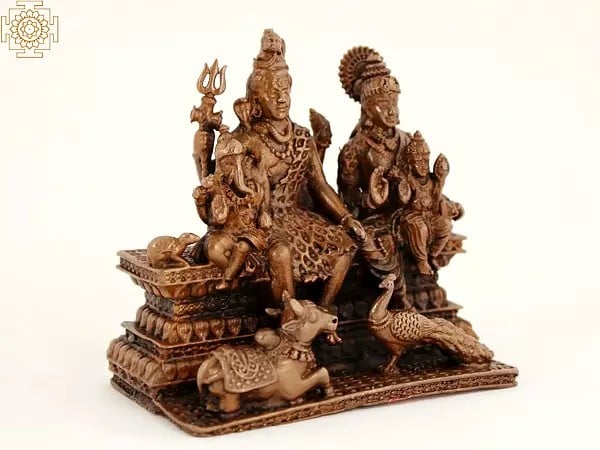 Exotic India 2" Small Shiva Family (Shiva Parivar) Copper Statue 