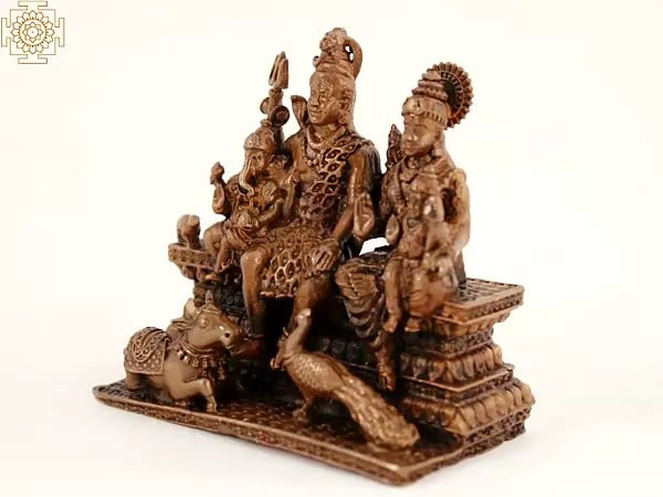 Exotic India 2" Small Shiva Family (Shiva Parivar) Copper Statue 