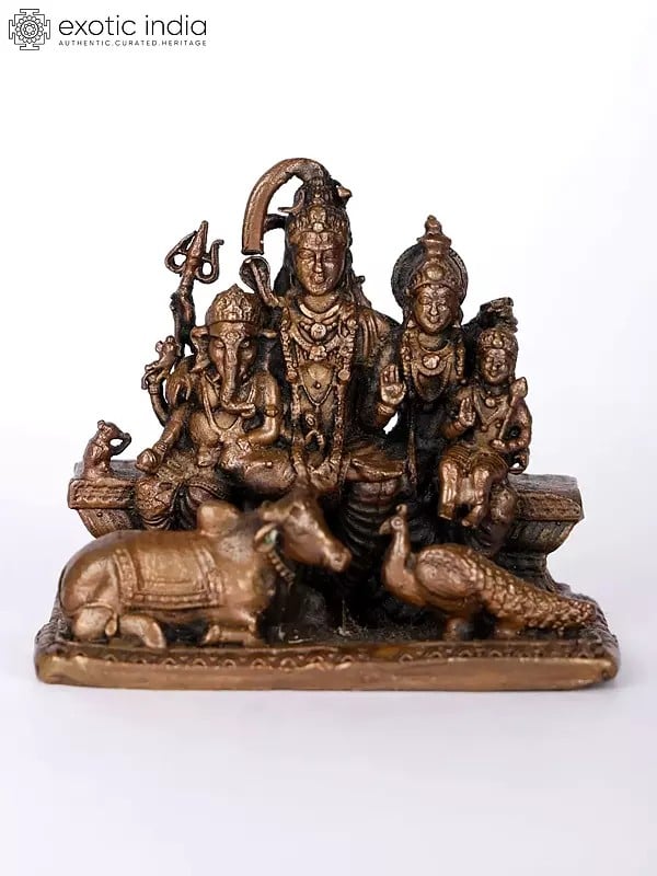 exotic india 2" Small Shiva Family (Shiva Parivar) Copper Statue 