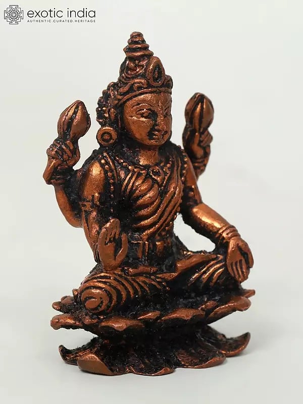 Exotic India 2" Small Sitting Goddess Lakshmi | Copper Statue 