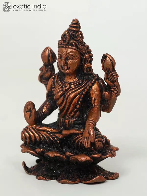 Exotic India 2" Small Sitting Goddess Lakshmi | Copper Statue 