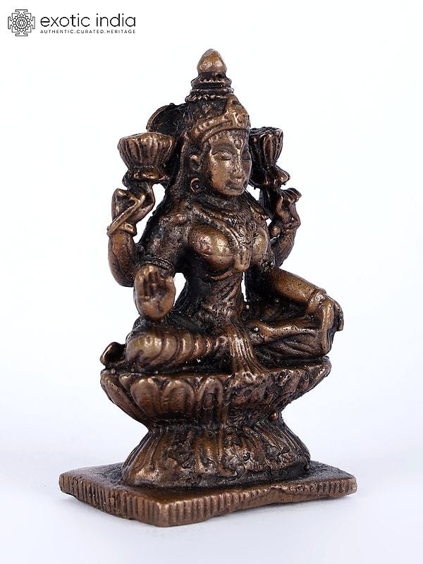 Exotic India 2" Small Sitting Goddess Lakshmi Copper Statue 