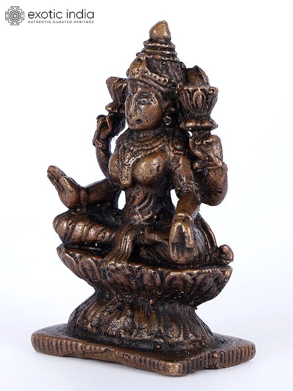 Exotic India 2" Small Sitting Goddess Lakshmi Copper Statue 